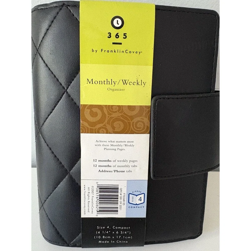 Franklin Covey 365 Monthly Weekly Organizer Size 4 Compact 4.25x6.75 Black NOS